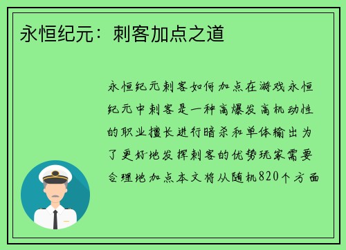 永恒纪元：刺客加点之道